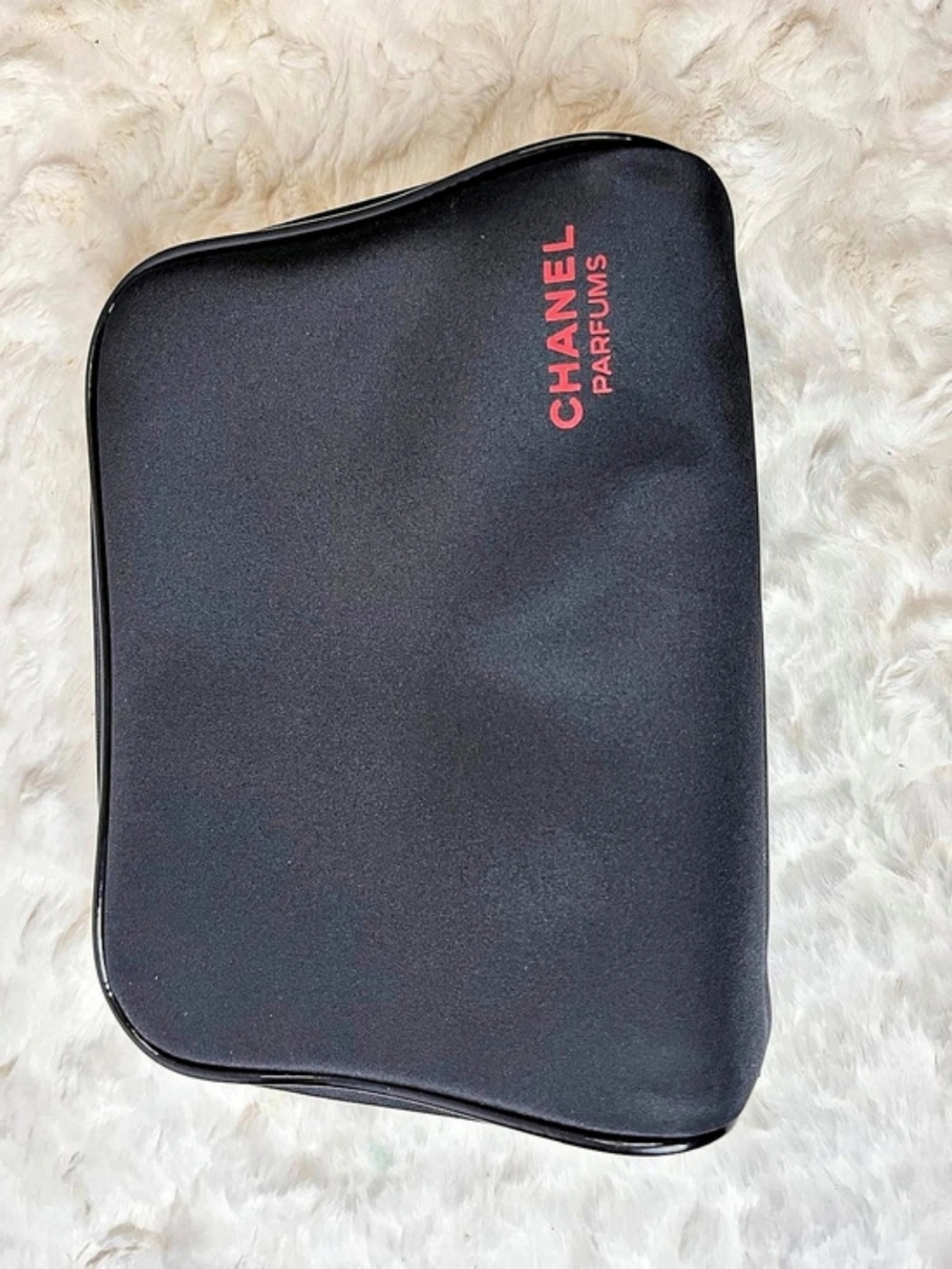 Chanel Parfums Black Cosmetic Travel Bag Red Interior